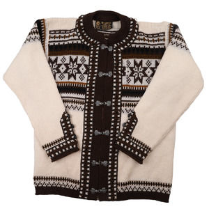 Vintage Norlender %100 Wool Nordic Snowflake Clasp Cardigan Sweater
